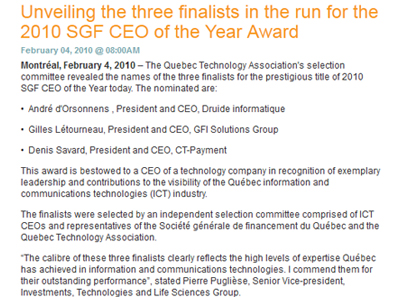 Unveiling the three finalists in the run for the 2010 SGF CEO of the Year Award