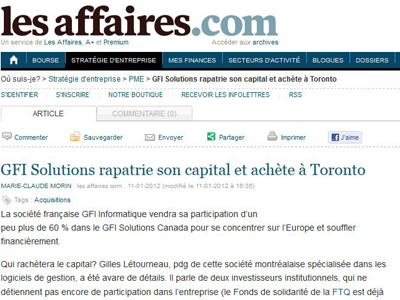 GFI Solutions rapatrie son capital et achète à Toronto