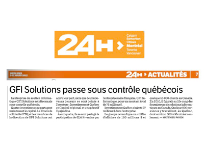 GFI Solutions passe sous contrôle québécois