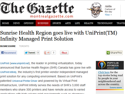 Sunrise Health Region goes live with UniPrint