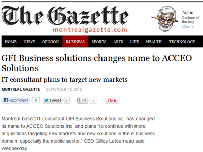 GFI Solutions changes name to ACCEO Solutions - The Gazette